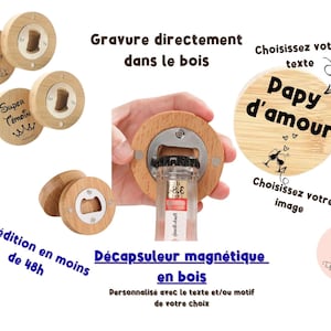 Personalized wooden magnetic bottle opener. Can opener / Ideal gift for Wedding/Men/Father&#39;s Day/Grandfather&#39;s Day/Godfather/Uncle