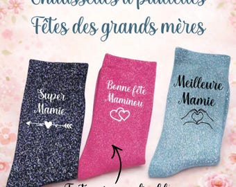 Personalized sequined socks. Ideal gift for Mother's Day and Grandmothers.