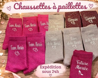 Personalized sequined socks. Ideal gift for a hen party or wedding.