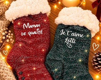 Personalized glittery fleece socks. Ideal gift for teens and birthday gifts for women, grandmas, and moms.