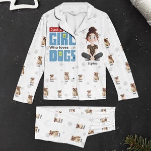 Just The Girl Who Love the Dog Pajamas Set, Dog Mom Pajamas, Custom Dog Cartoon Style, Custom Dog Pajamas, Gift For Dog Lover