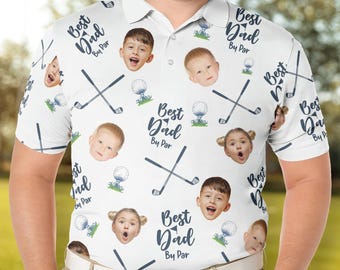 Best Dad By Par Personalized Photo Polo Shirt, Custom Face for Golfer, Short Sleeve Golf Gift for Husband, Father, Kids Shirt with Face