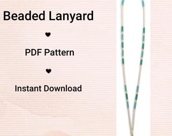 Pearl and Turquoise - Native Beaded Lanyard - Instant PDF Download