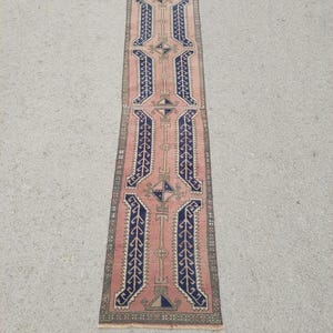 Vintage Turkish Patchwork Wool Runner Rug, Pink Blue Entryway (1.7 x 6.10 ft)