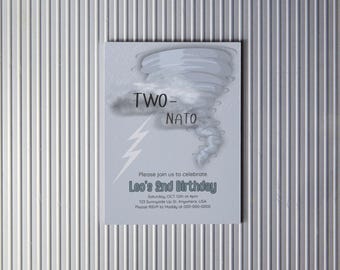 Two-Nado 2nd Birthday Party Invitation Template, Tornado Theme Second Birthday Party Invitation, Editable Template, Storm Theme Birthday