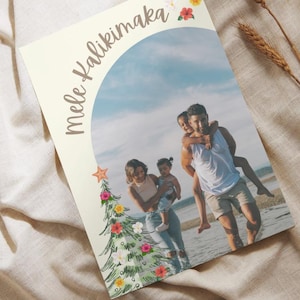 Mele Kalikimaka Urlaub Grußkarte, Strand Familienfotos Urlaubskarte, Weihnachtskarte, Hawaiianische Weihnachtskarte, Bearbeitbare Vorlage