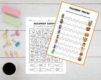 5 Digital Working Papers for Kids, Halloween Classroom Papers, Happy Kids, Funny Games on Paper, Printable Halloween Activities