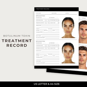 Registro de tratamiento de pacientes con Botox / Medspa / Enfermera inyectora / Gráfico de mapeo de inyecciones faciales