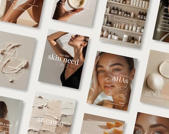 Skincare Instagram Templates, Esthetician Social Media Templates, Medspa Social Media, Skincare Coach, Editable Canva Template, Minimalist