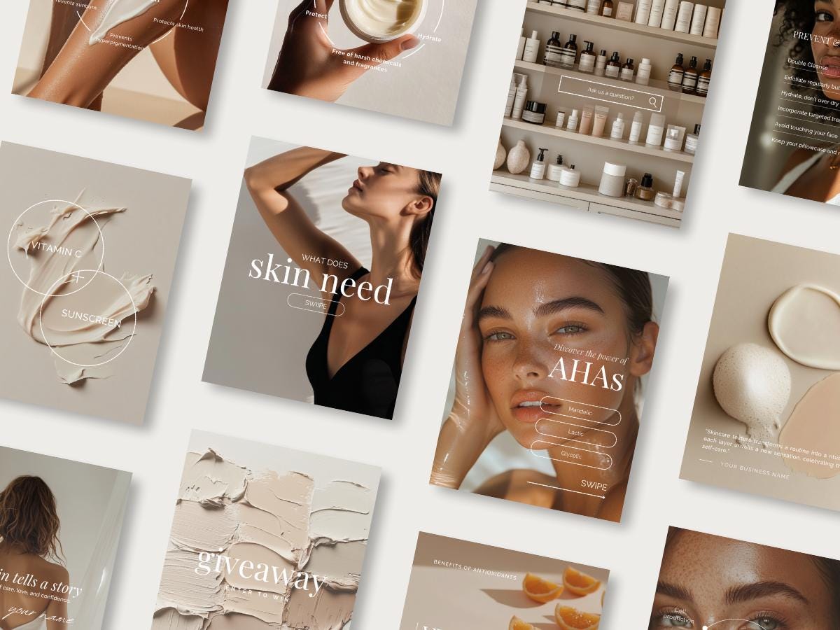 Skincare Instagram Templates, Esthetician Social Media Templates, Medspa Social Media, Skincare Coach, Editable Canva Template, Minimalist