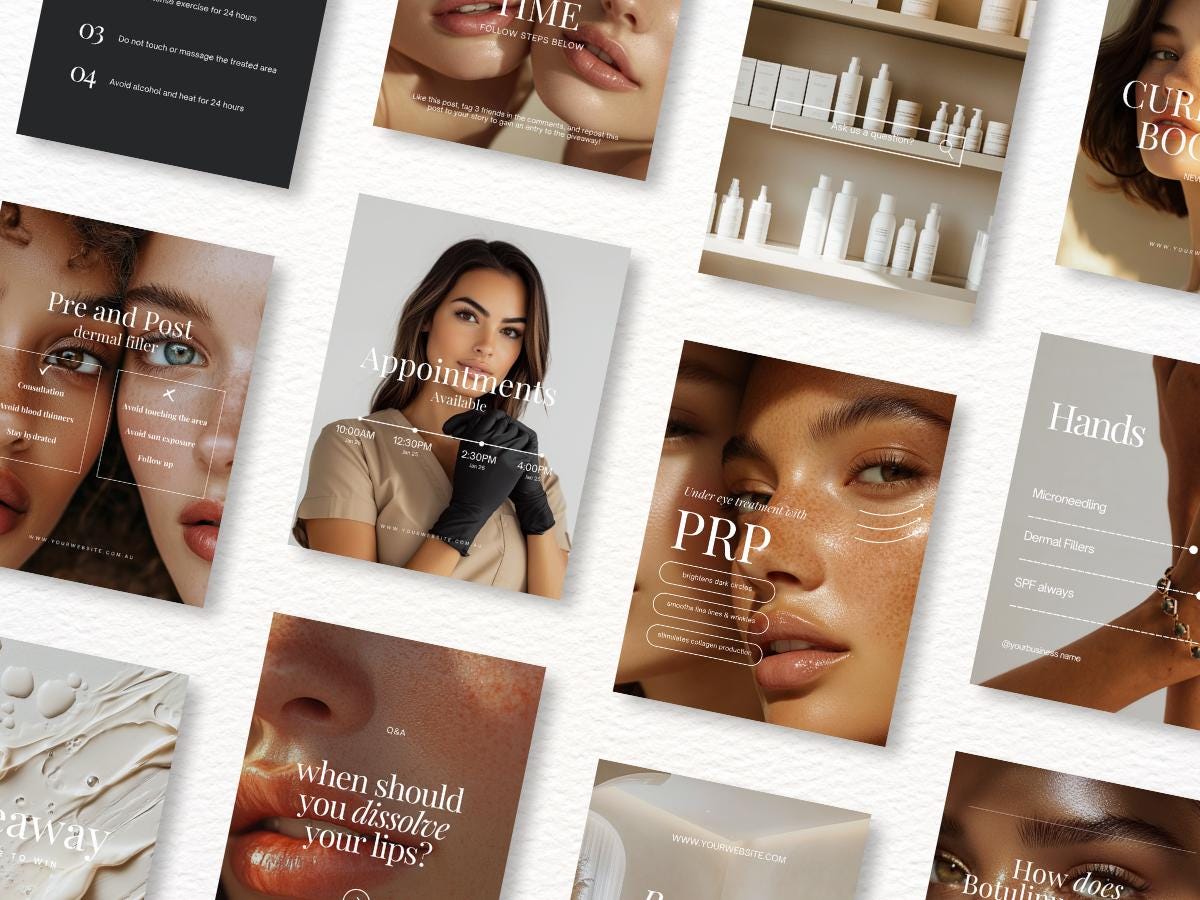 Nurse Injector Instagram Templates, Aesthetic Nurse, Medspa Instagram Templates, Medspa Social Media, Botox and Filler Instagram
