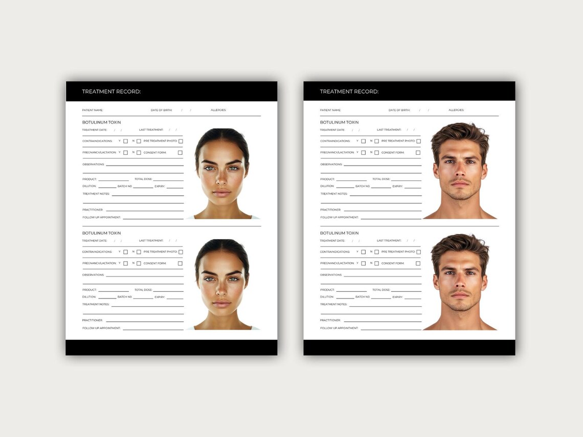Charting Injector Face Botox Patient Treatment Record | Medspa | Nurse Injector | Face ...