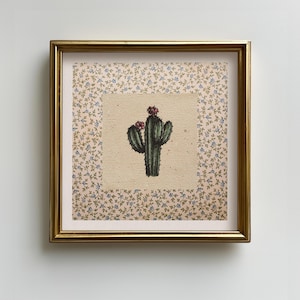 Blumen Kaktus Quadrat Print: Sukkulente, Wüstenvegetation, Vintage Western Wand Kunst (Digitaler Download)