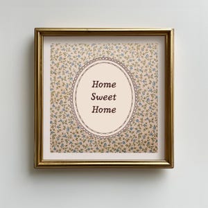 Vintage Floral Home Sweet Home Square Print, Digital Download Printable Wall Art, Trendy Cozy Decor, Living Room, Kitchen, Entryway