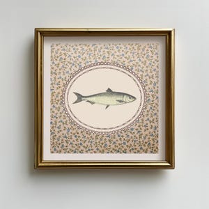 Vintage Forelle Print: Neutrales Beige Cottagecore Kinderzimmer Wandbild (Digitaler Download)