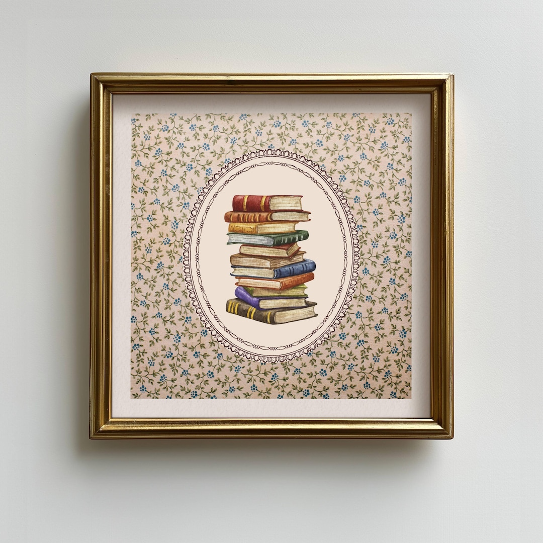 Book Stack Print Vintage Book Stack Print, Library Reading Nook Decor (digital Download ...