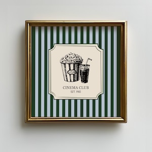 Vintage Cinema Club Square Print: Retro Movie Night Wall Decor (Digital Download)