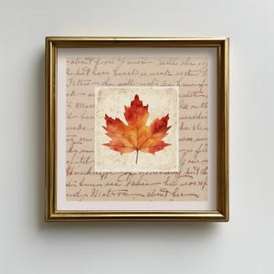 Autumn Leaf square art print, Vintage Fall Kitchen printable wall art, Thanksgiving Neutral Fall Wall Decor, Digital downloadable wall art