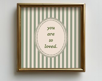 "Vintage Grün gestreifter Liebes Spruch ""Love"" Kunstdruck: Kinderzimmer Wanddeko (Digitaler Download)"