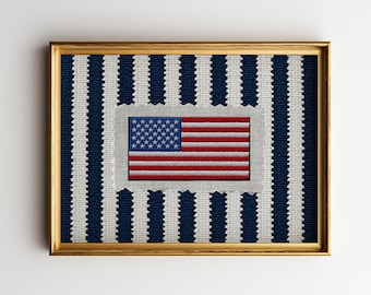 Stampa ricamata della bandiera degli Stati Uniti: decorazione murale vintage in stile americano (download digitale)