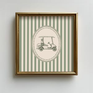 Vintage Golf Nursery Square Print, Green Striped Golf Cart Printable, Digital Downloadable Wall Art, Retro Baby Bedroom Playroom Golf Decor