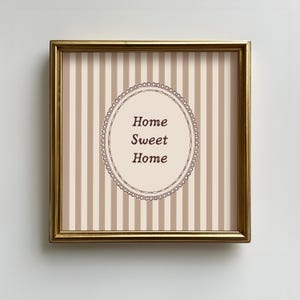 Vintage Brown Striped Home Sweet Home Square Print, Digital Downloadable Wall Art, Trendy Decor, Living Room Art, Kitchen, Entryway