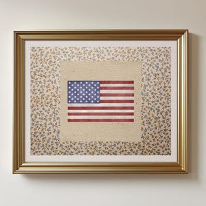 Vintage American Flag Horizontal Print: Americana Wall Art, Floral Fourth of July (Digital Download)