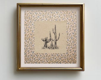 Vintage Cactus Square Art Print: Rustic Floral Western Wall Decor (Digital Download)
