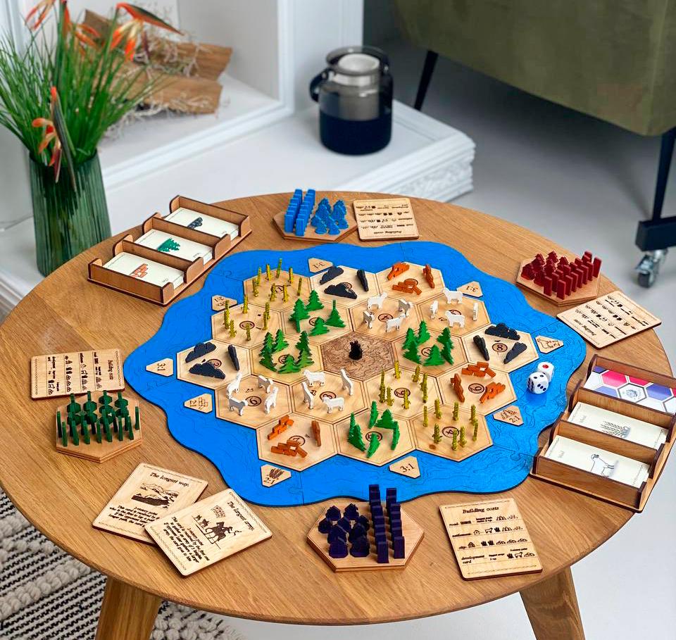 Handcrafted Wooden Settlers Board Game Set