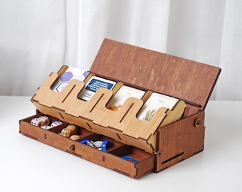 Wooden Board Game Card Organizer: Birch Plywood Box, Dice & Token Tray