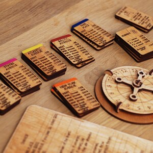 May include: A wooden game board with various property cards, a spinner, and a blank card. The property cards are color-coded and feature the names "Oriental Avenue", "States Avenue", "Atlantic Avenue", "Baltic Avenue", "New York Avenue", and "Park Place".