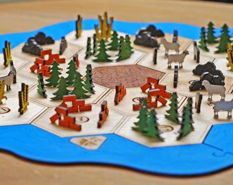 Handcrafted Wooden Settlers  Game Board (Board Only)