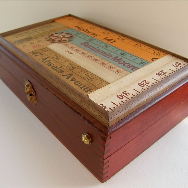 Pencil Box, Art Supply Box, Desk Organizer, Vintage Rulers, Wood