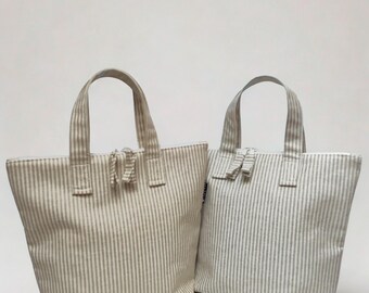 Neceser impermeable hecho a mano: bolsa multiusos de mezcla de algodón a rayas
