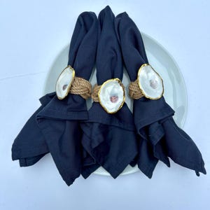 Oyster Shell Jute Napkin Ring Set Table Decor