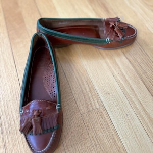 Dexter Brown and green Leather Moccasin Loafers with Tassels