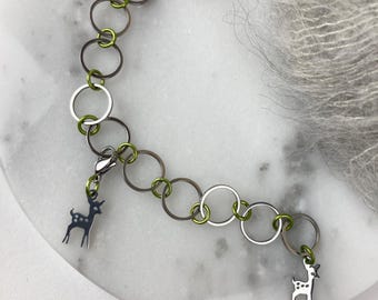 Edelstahl Reihenzählerkette I Reh I  Grün I Reihenzähler I beweglicher Markierer I Fortschrittsmarkierer I Geschenk für Stricker