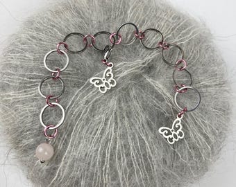Edelstahl Reihenzählerkette I Schmetterling I  Rosa I Reihenzähler I beweglicher Markierer I Fortschrittsmarkierer I Geschenk für Stricker