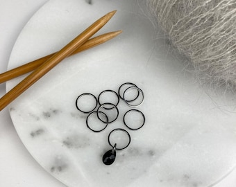 8 er Set Maschenmarkierer Edelstahl mit 1 Kristallglas Anhänger I  Raglanset mit Rundenanfang I Geschenk für Stricker I Strickzubehör