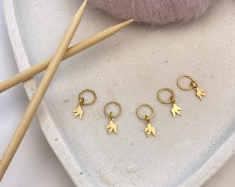 5 er Set Maschenmarkierer Edelstahl vergoldet I Vogel I Geschenk für Stricker I Strickzubehör