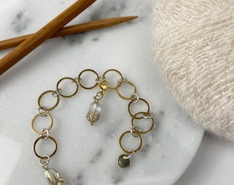 Reihenzähler Edelstahl vergoldet I 10 Ringe I böhmische Perle I Fortschrittsmarkierer I beweglicher Markierer I Geschenk für Stricker