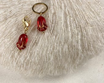 5 er Set Maschenmarkierer Edelstahl vergoldet I böhmische Perle I Tulpe I Geschenk I Strickzubehör I Häkelzubehör I Progresskeeper