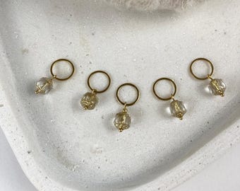 5 er Set Maschenmarkierer Edelstahl vergoldet I böhmische Barockperlen  I Reihenzähler I Geschenk für Stricker I Strickzubehör