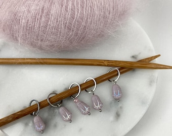 5 er Set Maschenmarkierer Edelstahl, böhmische Perle, Tulpe, Strickzubehör