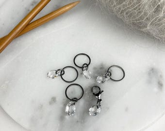 5 er Set Maschenmarkierer Edelstahl mit Kristallglas Anhänger I  Geschenk für Stricker I Strickzubehör