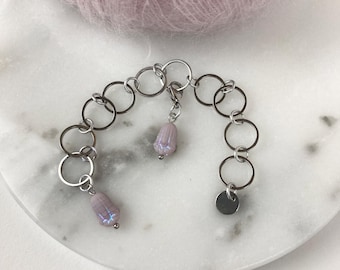 Reihenzähler Edelstahl I 10 Ringe I böhmische Perle I Fortschrittsmarkierer I beweglicher Markierer I Geschenk für Stricker