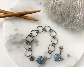 Edelstahl Reihenzählerkette  Böhmische Ahornblattperle Blau Silber I Reihenzähler I beweglicher Markierer I Fortschrittsmarkierer