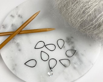 8er Set Maschenmarkierer Edelstahl 1 Kristallglas Anhänger I  Raglanset mit Rundenanfang I Geschenk für Stricker I Strickzubehör