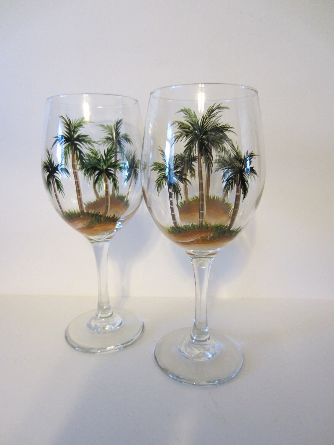 2 Hand Painted Palm Tree Wine Glasses Etsy