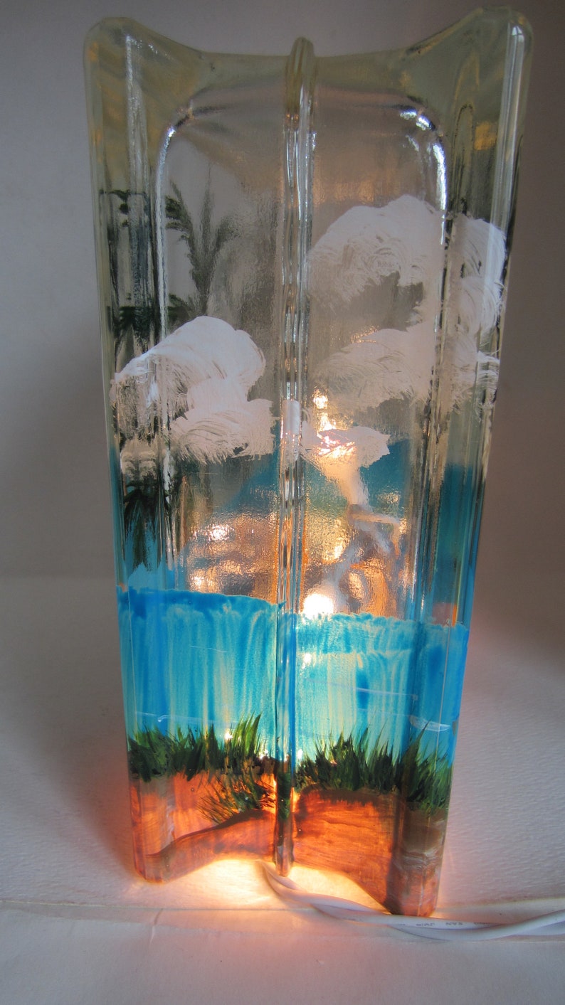 Palm Tree Glass Lighted Block Palm Tree Tropical Scene on Etsy